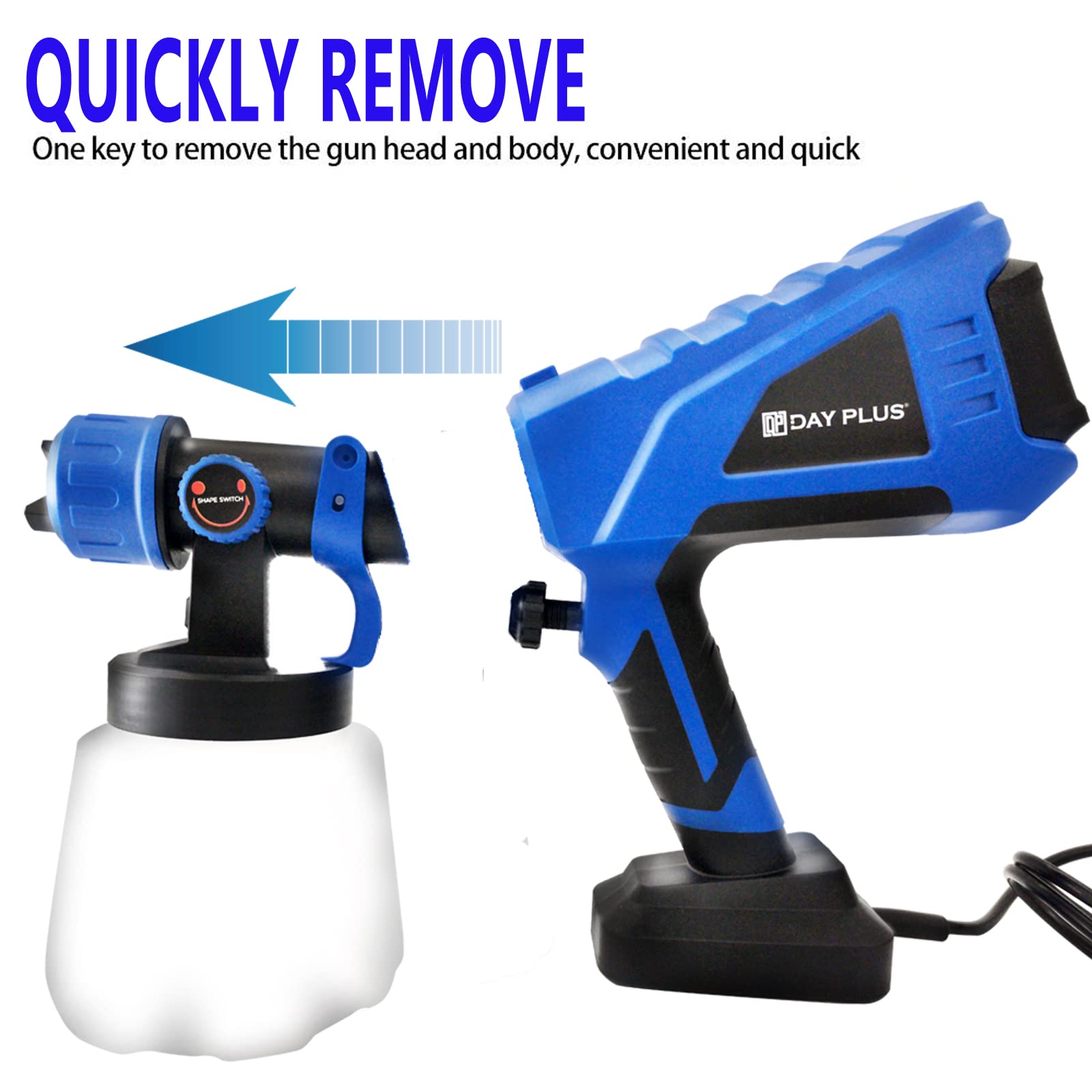 Potente pistola HVLP doméstica con 3 boquillas y botón giratorio ajustable, recipiente de 800 ml, máx. 100 DIN/s, dispositivo de pintura eléctrico con 3 patrones de pulverización.