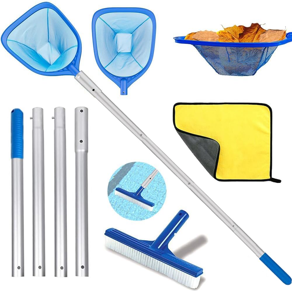 Red Piscina Limpieza con Palo 187cm,14 cm de profundidad,Red Piscina Malla Fina con Cepillo Piscina,Kit Limpieza Piscina,Recogedor Hojas Piscina,Limpia Piscinas Recoge Hojas,para Piscina,Estanque