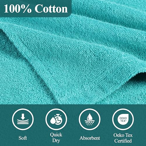 Image of Superior Kids Cotton Terry Poncho, Soft, Absorbent Bath Towel with Hood, Bathroom Accessories, Long, Plush Bathrobes for Bath, Shower, Spa, Resort, Hotel, Beach, Pool, Boy, Girl, Large Size, Teal