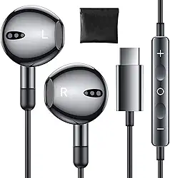 Fones de ouvido USB C para iPhone 16e 15 Pro Max Plus para iPad Pro, USBC, fones de ouvido com microfone, controle de volume, USB-C com fio, USB tipo C, fone de ouvido para Google Pixel 9 8 7 Samsung