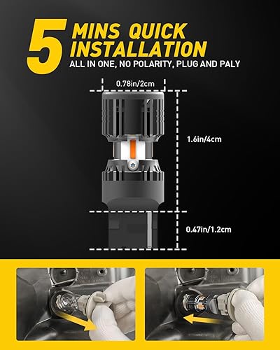Miniatura 6 de AUXITO CANBUS 7440 Bombillas LED amarillo ámbar 4000 lúmenes para luces intermitentes con resistencia incorporada, antihiperflash 7440NA T20 7441