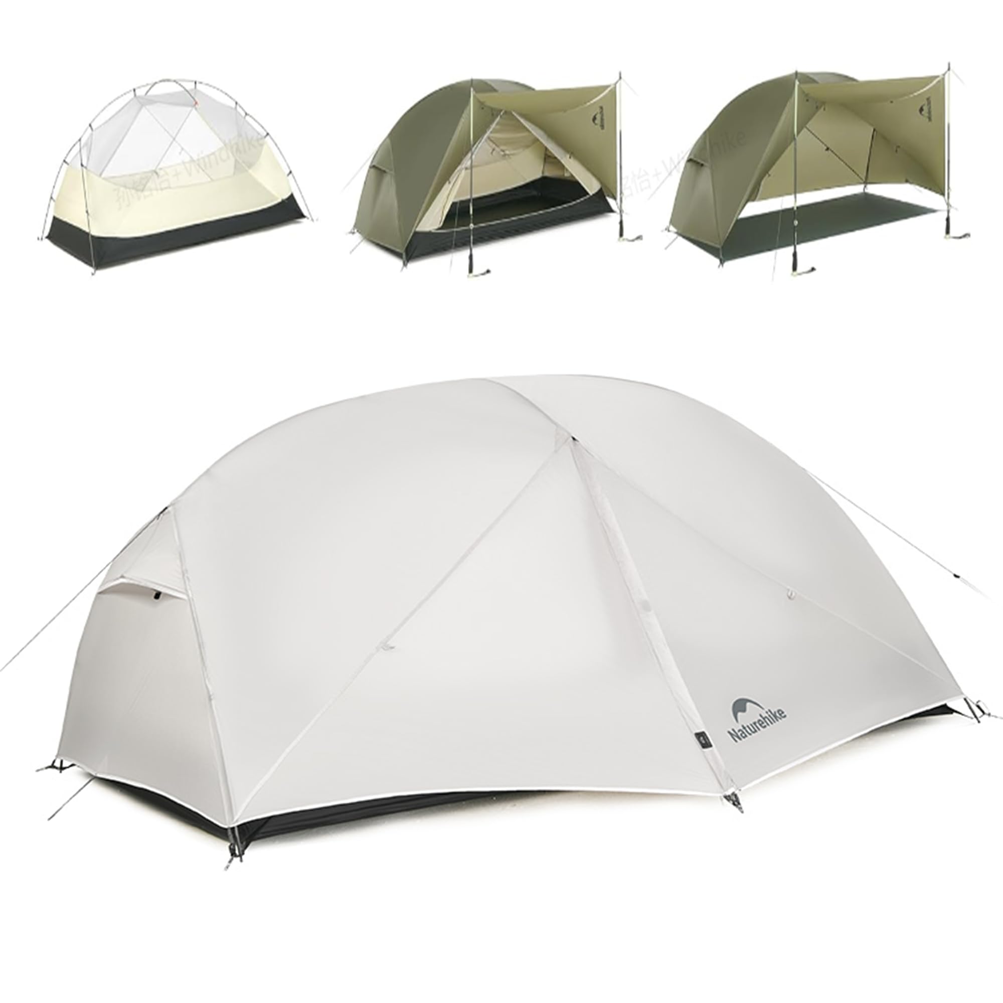Naturehike Mongar Pro Ultralight Tent 1.76kg/3.88bs,2 Person Backpacking Tent,Waterproof & Quickly Build,4 Modes Of Use,20D Nylon Wind Resistant,Outdoor Hiking Tents with Front Porch(Grey)