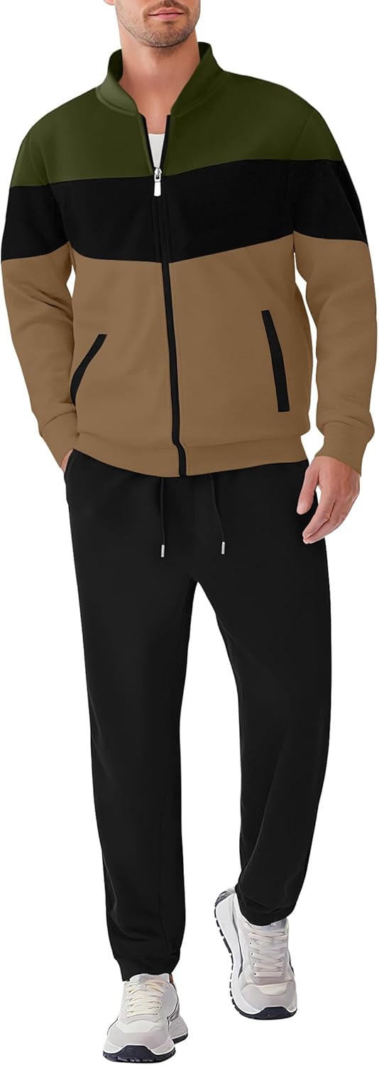 UOUA Men’s Tracksuits Set Full Zip Jacket & Sweatpants 2 Piece Athletic Jogging Suits Casual Sports Color Block Outfit