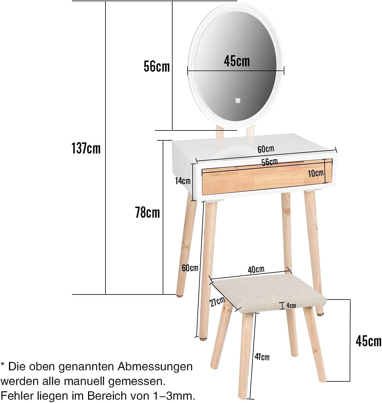 YU YUSING Schminktisch mit Beleuchtung,Frisiertisch mit LED Spiege