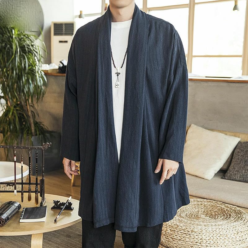 Cárdigan tang-traje para hombre con corte midi-long y diseño oriental 7