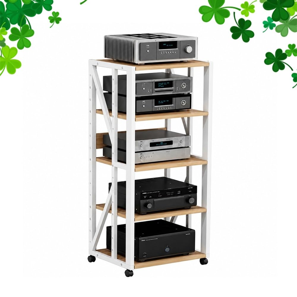 KLerDH Media Racks, AV Media Stand Movable Audio Rack 3 4 5 Tier Hifi Stereo(White,5 Tier)