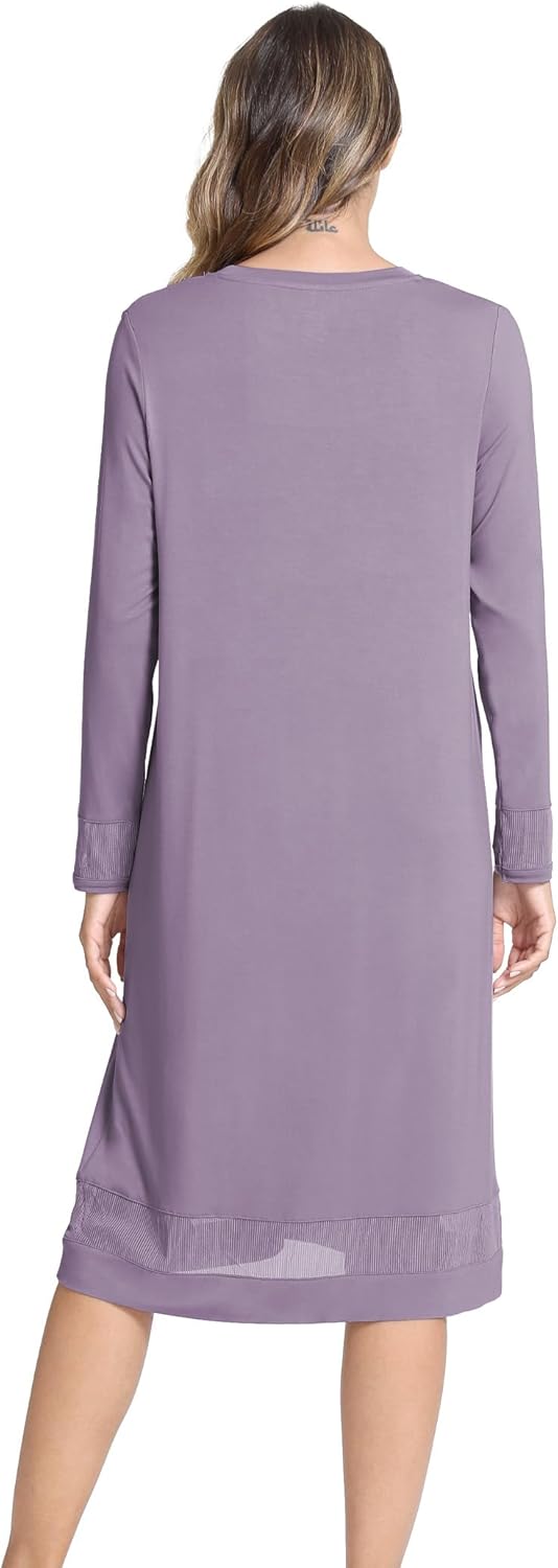 GYS Bamboo Viscose Women's Nightgowns Long Sleeve Spliced Lace Sleep Shirts - Image 2