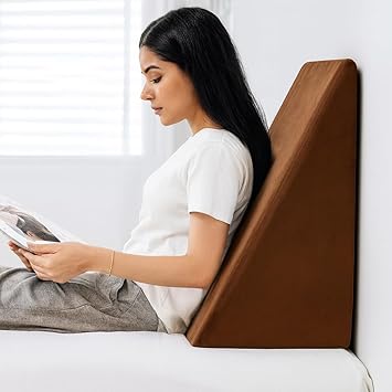 HOMESO Memory Foam Orthopedic Wedge Pillow for Back, Neck, Leg Support, Pregnancy, GERD, Acid Reflux, Snoring & Post-Surgery Relief – Soft Washable Velvet Cover – Brown, 44 x 25 x 45 cm