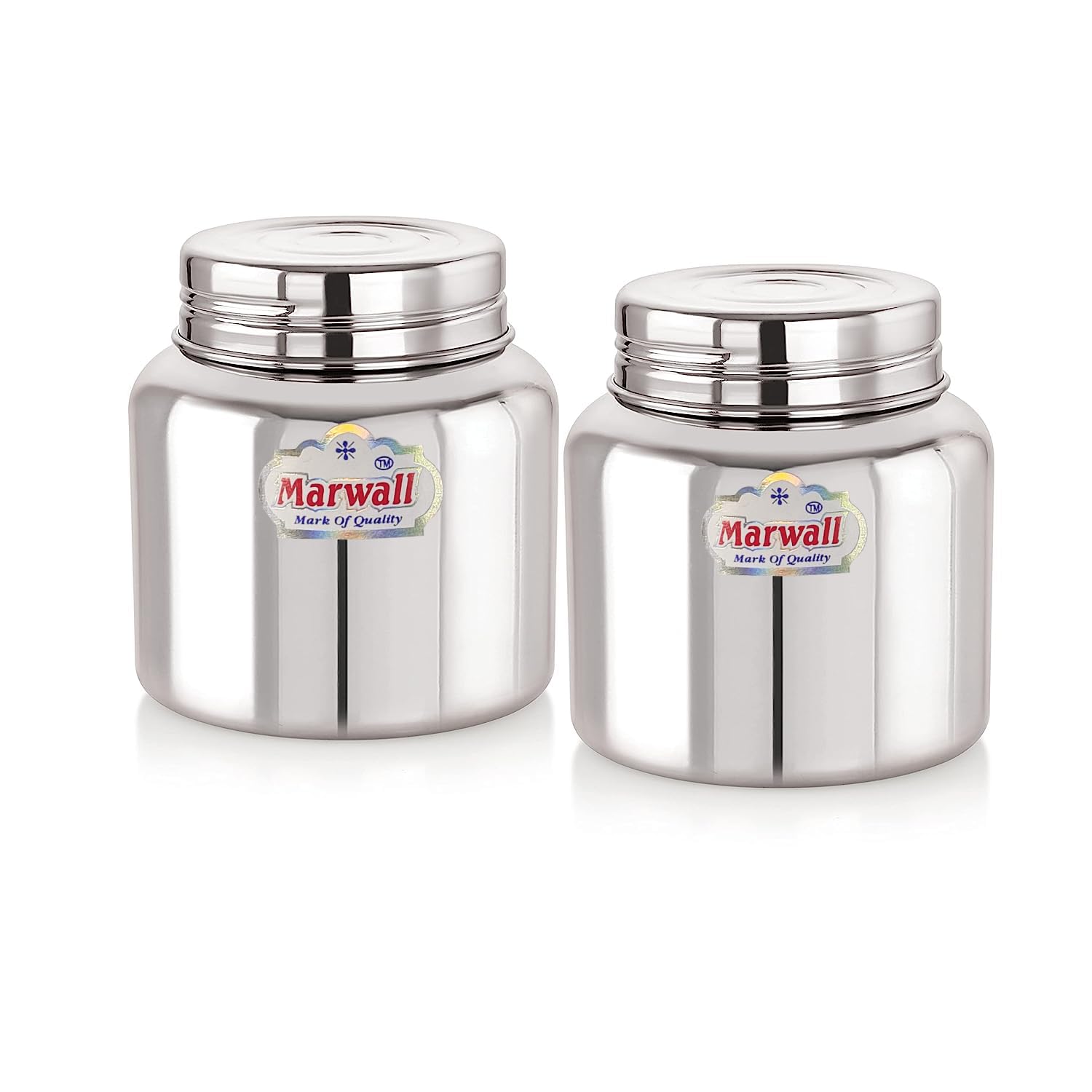 MARWALL Stainless Steel Jar/Dabba/Canister for Kitchen Storage with Thread Style Fitting-300ml(Pack of 2)