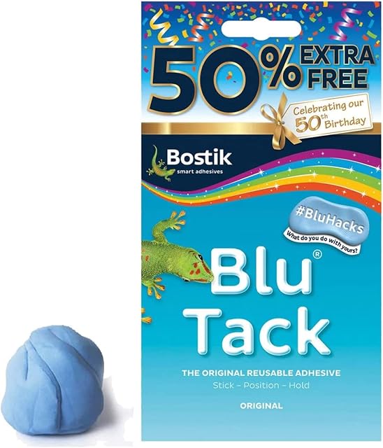 Bostik Blu Tack 50% Extra Free Original Reusable Adhesive for Craft Stick Position Hold No Mess or Marks