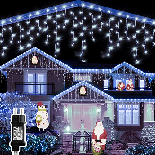 YMing Icicle Lights Outdoor, 33ft 400 LED Fairy Light Decoration Outdoor Plug in 8 Modes Waterproof String Light Outside Indoor Decorations for Party, Wall, Garden, Birthday, Patio, Eave