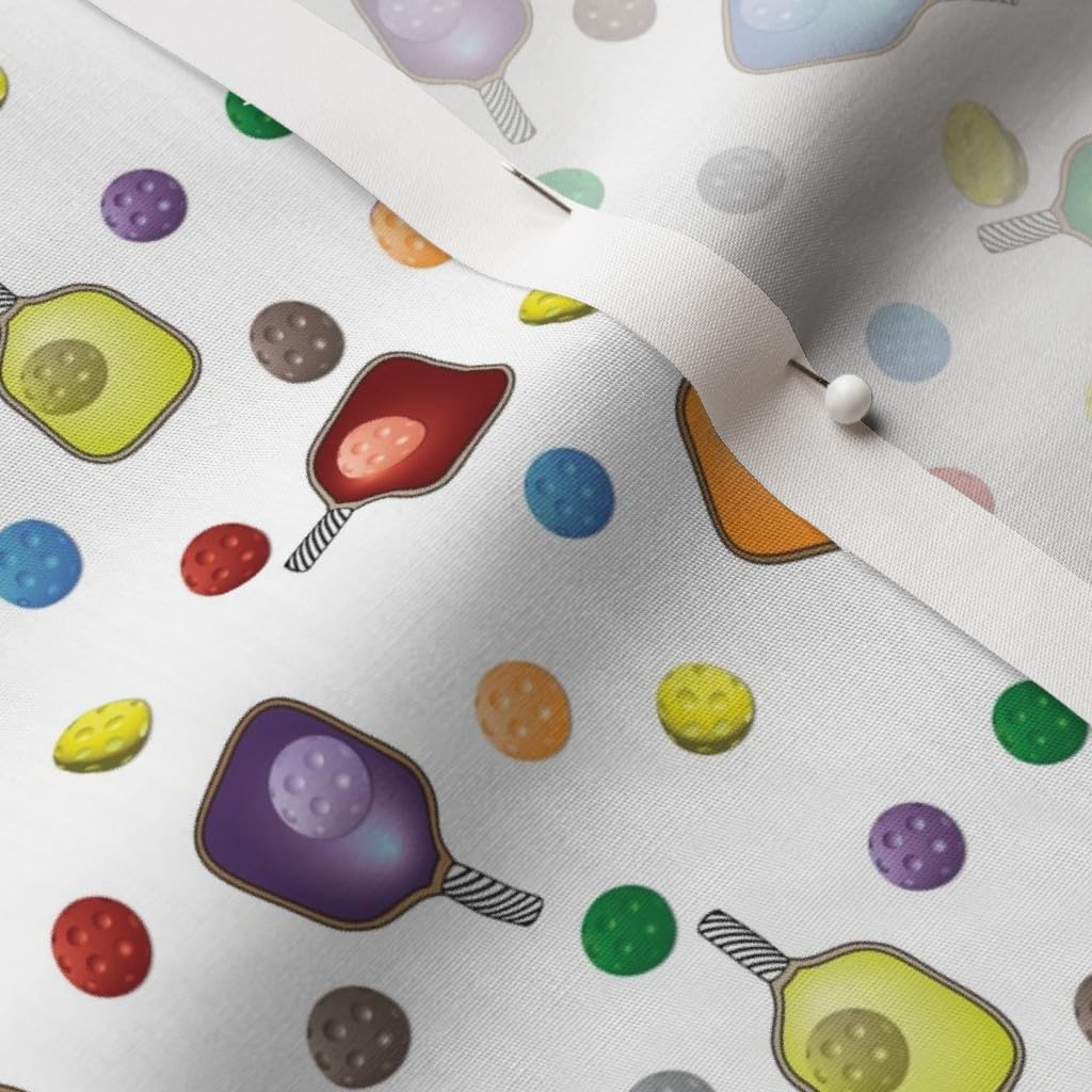 Spoonflower Fabric - Pickleball Balls White Multi Color Ball Paddle Recreation Sport Printed on Cotton Poplin Fabric by The Yard - Sewing Shirting Quilting Dresses Apparel Crafts
