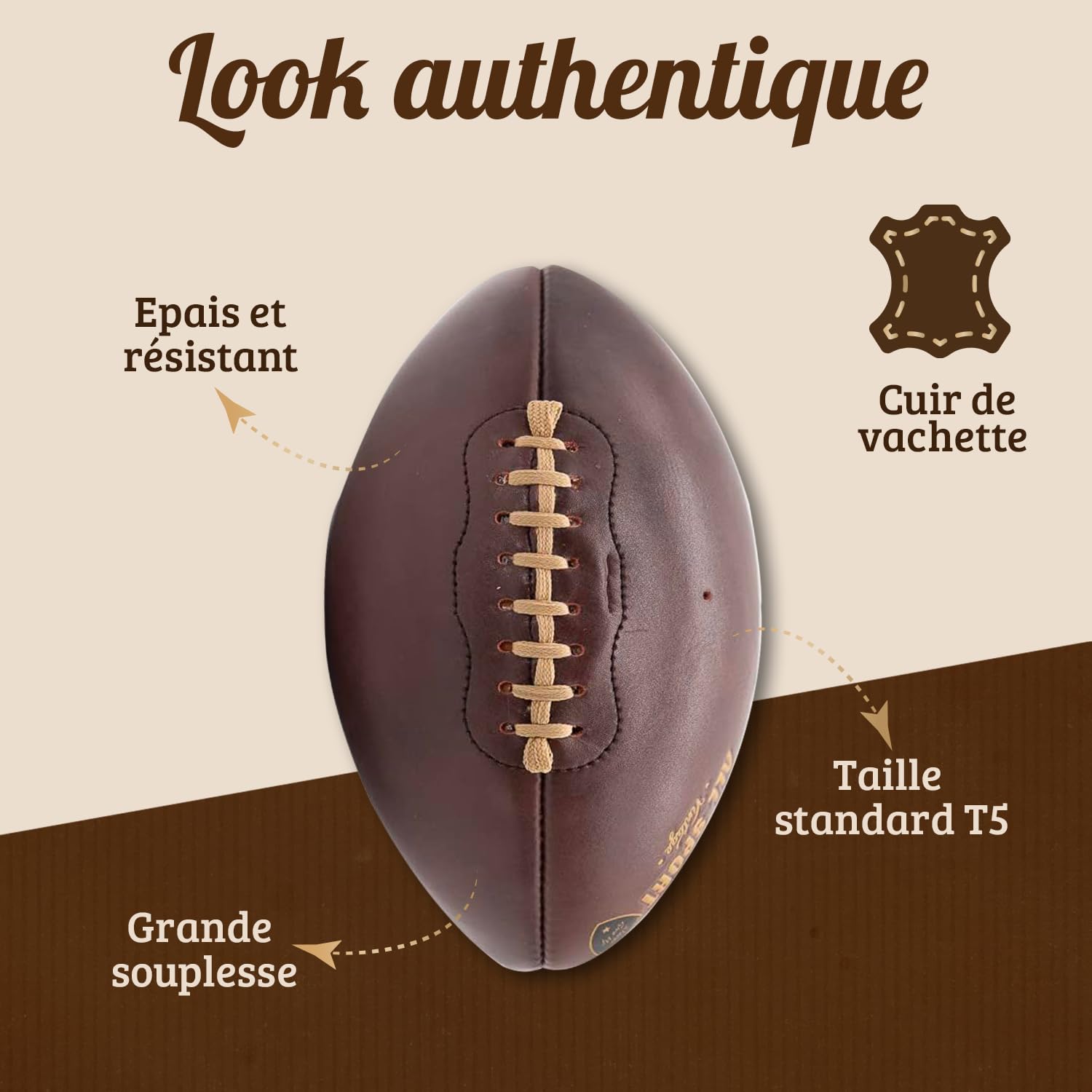 Ballon Football Américain Cuir Vachette Cousu Main Marque Française