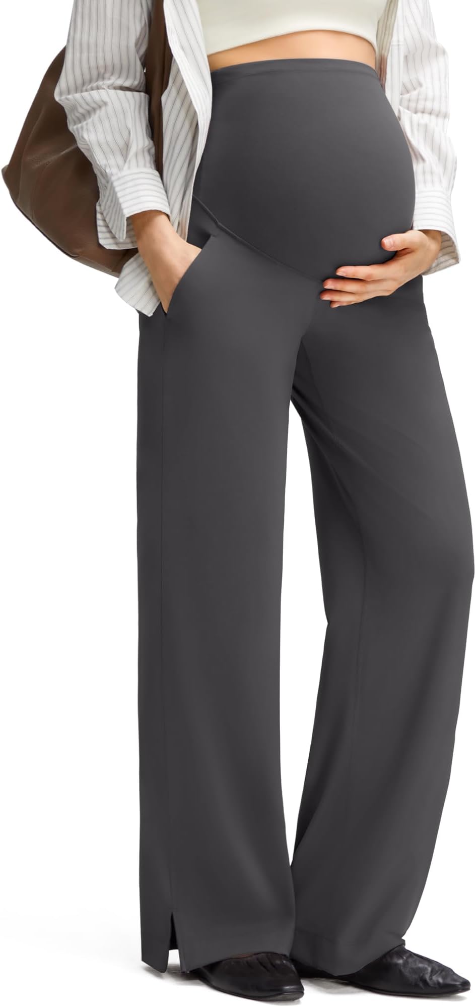 G4Free ShiftReady Maternity Pants with Pockets Casual Over The Belly Pregnancy Wide Leg Daily Trousers