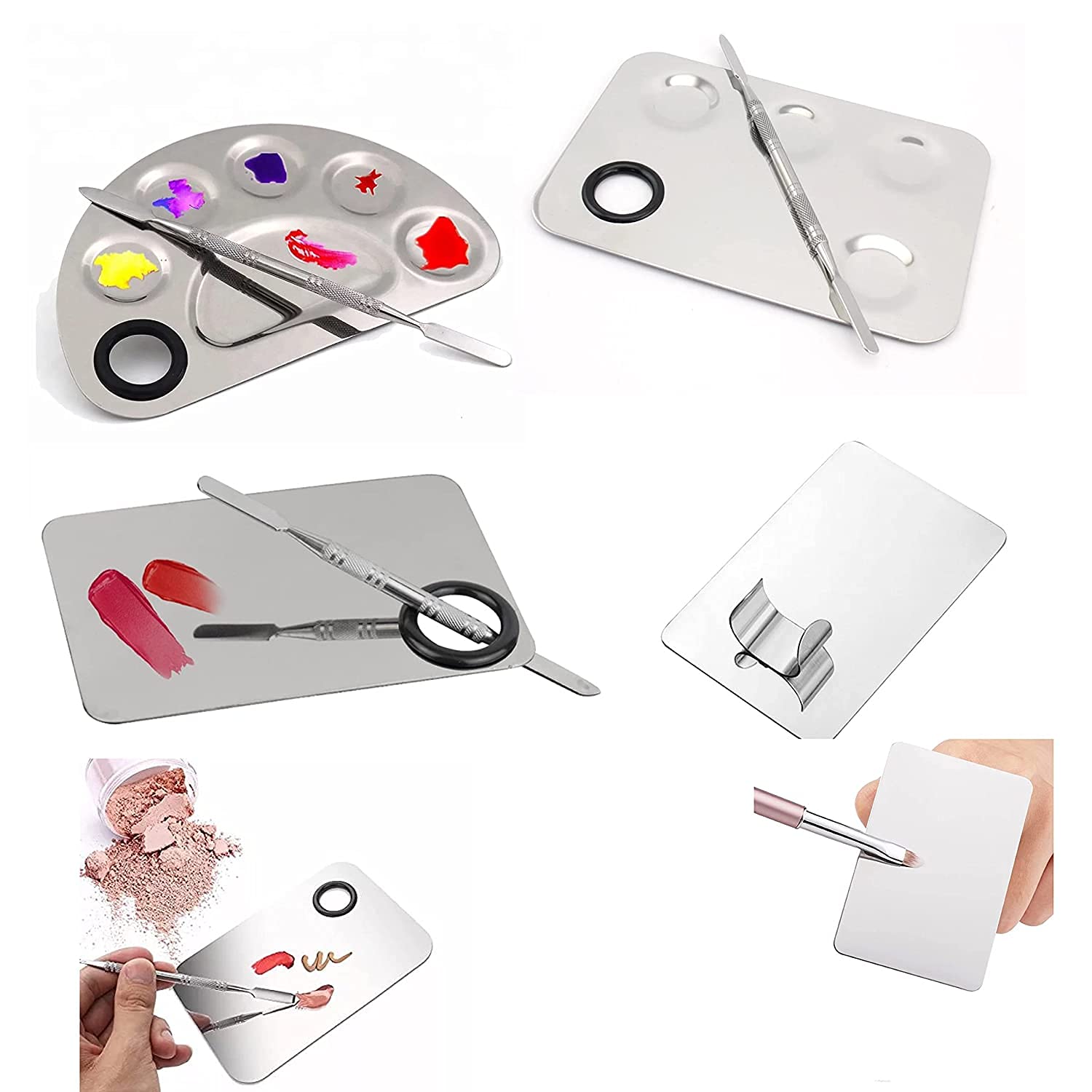 Kira Stainless Steel Professional Beauty Salon Color Cream Cosmetic Mixing Makeup Palette, Spatula Makeup Artist Nail Art Tool (half round) - Image 7 thumbnail