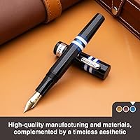 Vista 2 de Conklin Toledo - Pluma estilográfica negra con segmentos de anillo azul y blanco, punta mediana de oro macizo de 14 quilates, elegante pluma