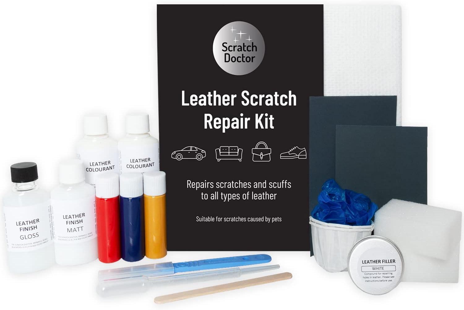 Leather CAT SCRATCH Repair Kit. Easy to Use. Complete with Filler & Colour. (Pink)