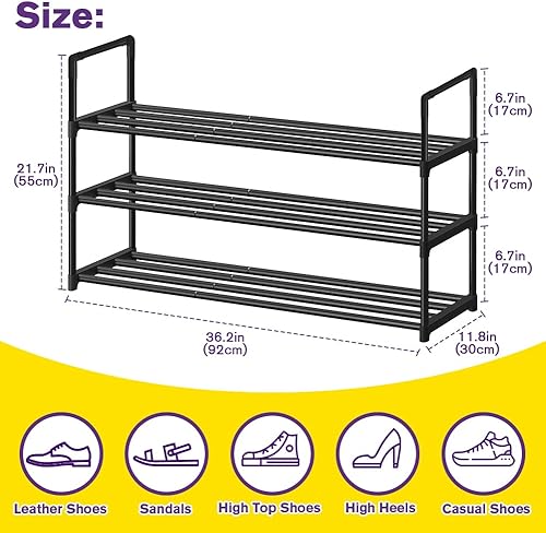 Miniatura 3 de Zapatero  Organizador de zapatos de metal  Estante apilable de almacenamiento de zapatos para entrada, armario, baño 11.8 in de profundidad x 36.2