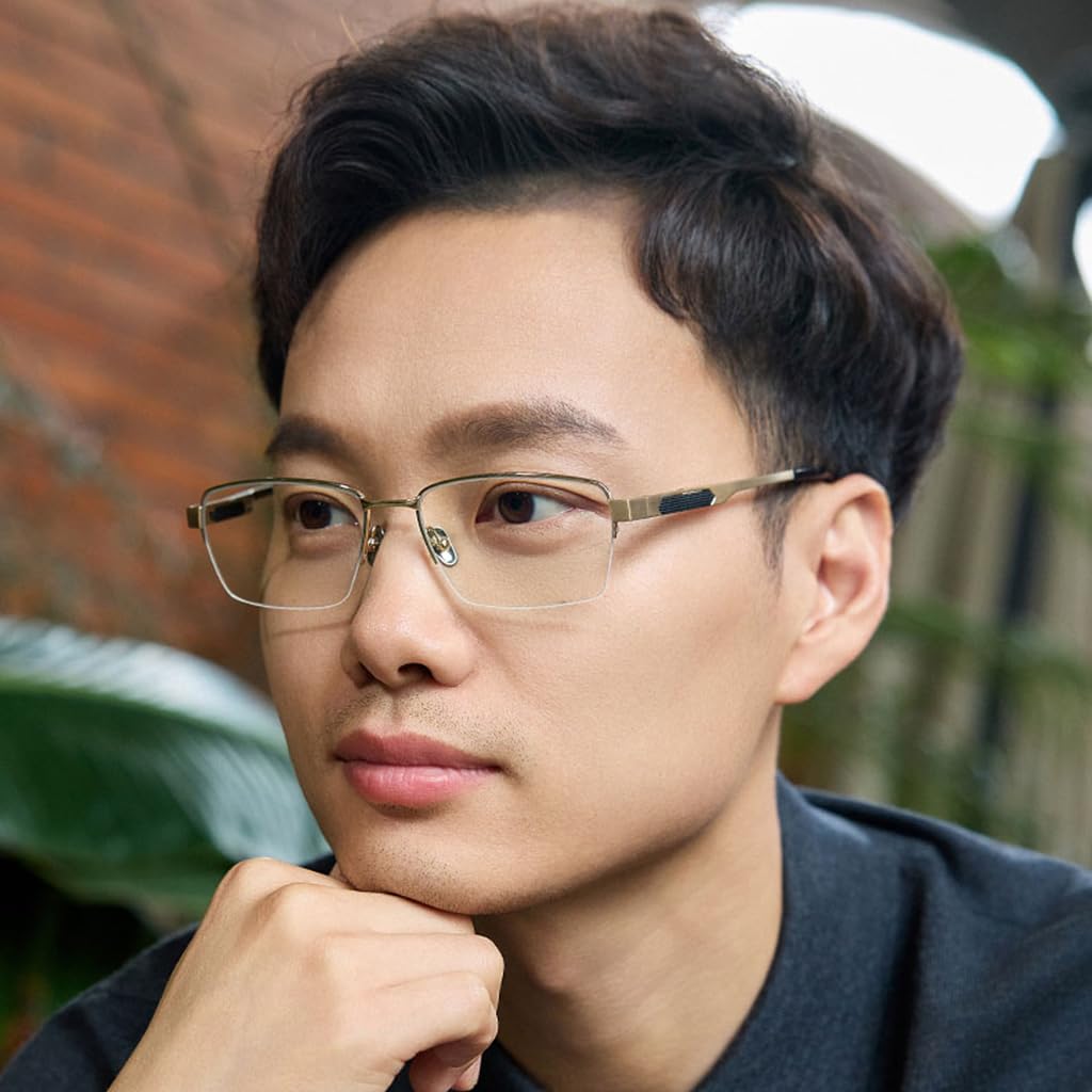 JIETIAN Męskie okulary z czystego tytanu z funkcją Smart Zoom, blokujące niebieskie światło soczewki asferyczne z żywicy HD ultralekka oprawka okularów do czytania,Black,+1.75