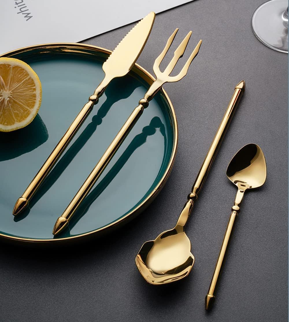 Gold Silverware Set for 4 Durable 18/10 Stainless Steel Flatware Set Creative Styles 16 Piece Modern Cutlery Tableware Utensils Set for Home Kitchen Wedding Restaurant Knives forks and Spoons