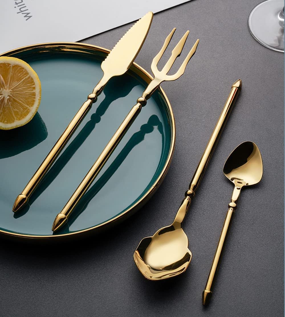 Ce Service de Couverts dorés pour 10 Personnes, en Acier Inoxydable 18/10 Durable, est Un Ensemble de 40 pièces au Style Moderne et créatif, idéal pour la Maison, la Cuisine, Les Mariages et