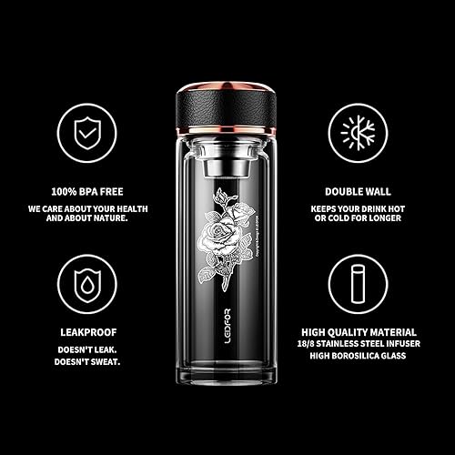 Miniatura 10 de Taza de viaje de acero inoxidable con aislamiento al vacío, vaso de té con infusor de té, filtro de hojas sueltas, taza térmica, botella de agua