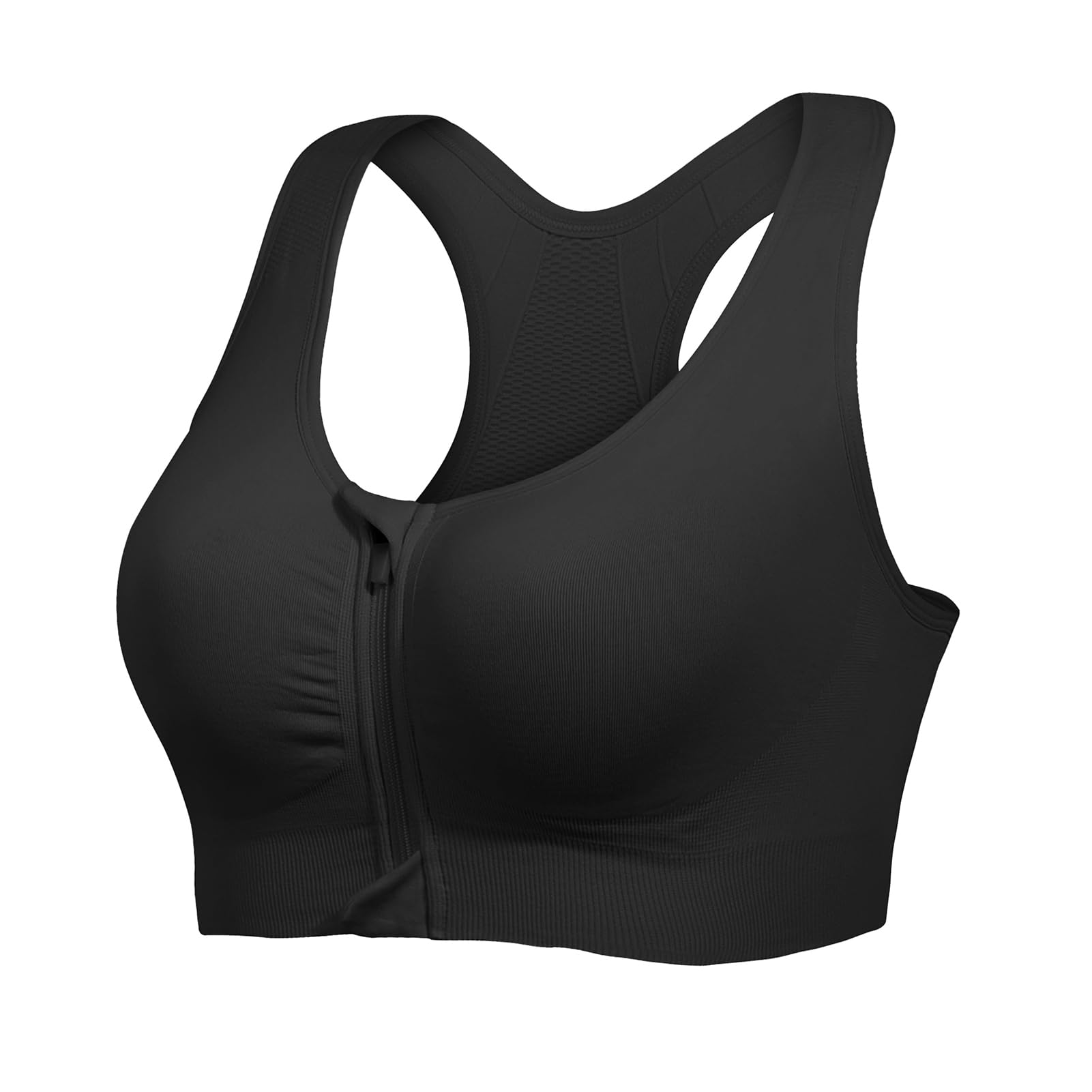 Lemef Sport BH Damen mit Reißverschluss Vorne Ohne Bügel Sports Bra Fitness Yoga Schwarz XL
