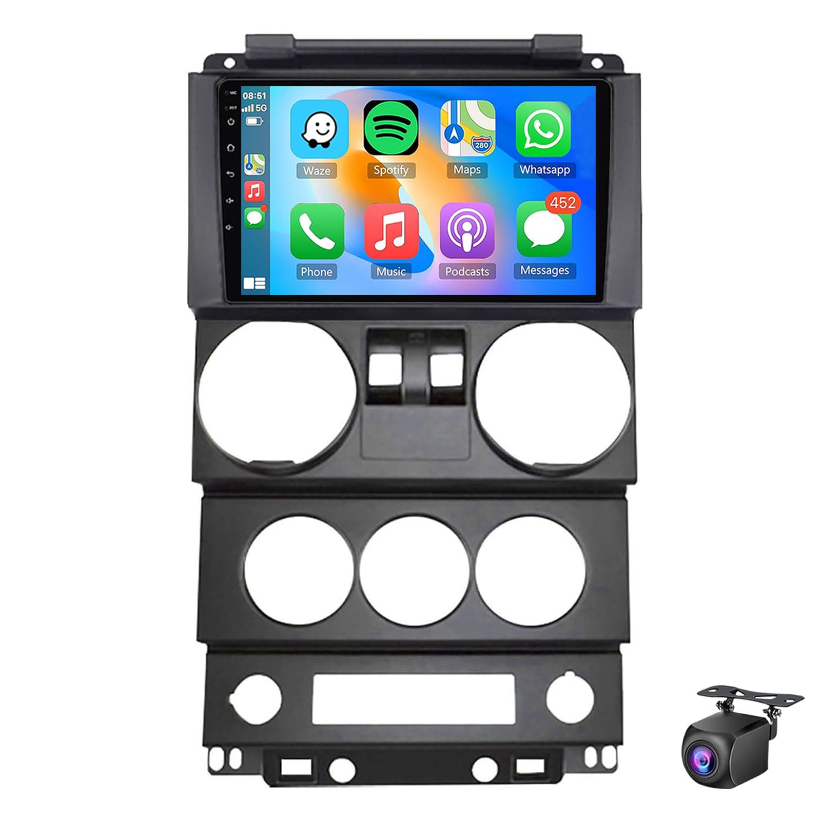 9 Inch Android 15 Car Stereo For Jee-p Wrangler Rubicon 2008-2010 With Wireless CarPlay Android Auto Touch Screen Radio Bluetooth GPS Mirror Link EQ WiFi SWC FM RDS + AHD Ba(Size:4Core 2+32G,Color:B)