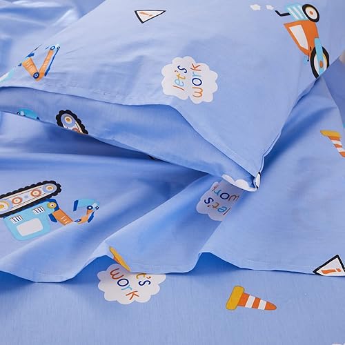 Miniatura 6 de Brandream Juego de ropa de cama para niños pequeños, diseño de vehículos excavadores de construcción, cama de guardería en una bolsa, colcha de