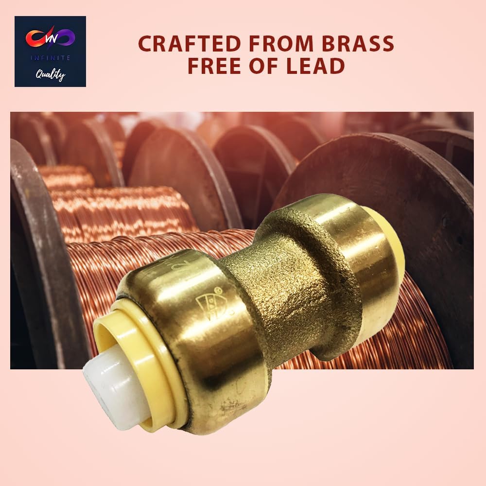 Fittings 1/2 Inch Pushfit Straight Coupling - 1/2" x 1/2" PEX Brass Push-fit Coupling - Push-to-Connect Plumbing Fittings for PEX Copper CPVC (Pack of 10)