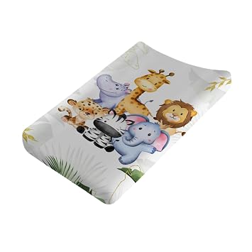 Changing Pad Covers Jungle Safari Animals Tropical Leaves Diaper Changing Table Cover Sheets for Boys Girls Ultra Soft Breathable Stretchy Snug Fitted Changing Table Pad Cover 32x16