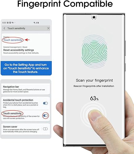Miniatura 4 de amFilm Protector de pantalla de vidrio para Samsung Galaxy S22 Ultra, curvado 3D con tecnología de dispersión de líquidos, diseñado para lector de
