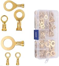 Round Terminal Set Connector Kit Brass Crimp Cable Terminals Brass M3 M4 M5 M6 M8 M10 Kit for Automotive Appliances 150 Pcs. Thin Type