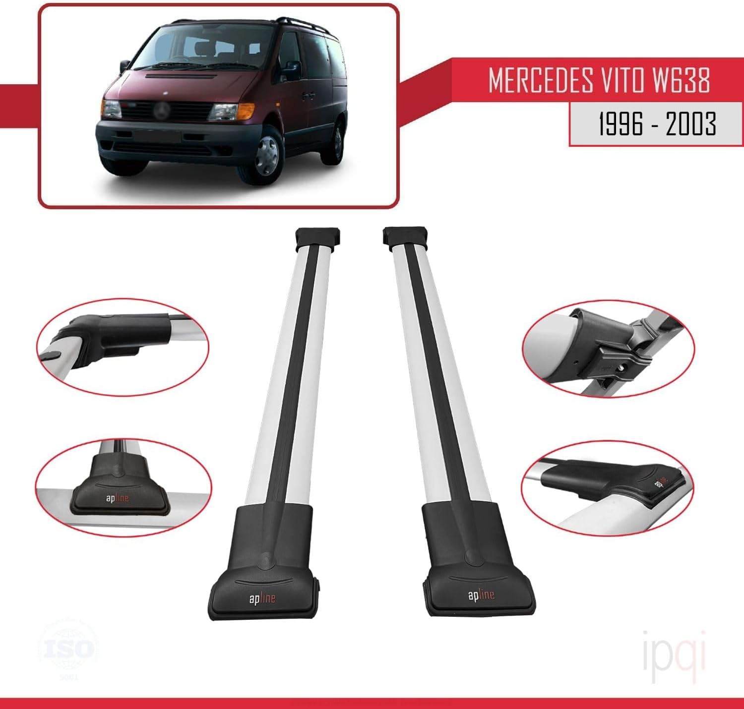 RE&AR Tuning Cross Bar for Mercedes Vito W638 1996-2003 Roof Racks Aluminium Gray