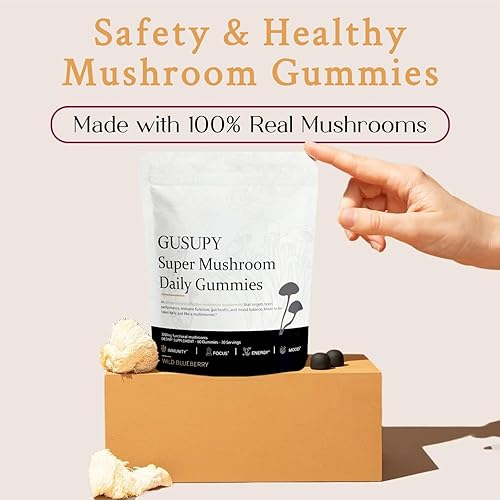 Miniatura 5 de Lions Mane - Gomitas de suplemento de hongos, 12 mezclas orgánicas de hongos con Cordyceps, Reishi, Chaga, suplemento cerebral de hierbas de