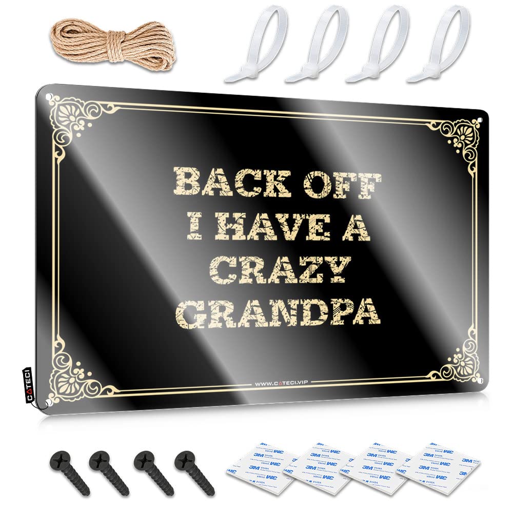 MWFKKADDB Bar Decor For Home Back Off I Have A Crazy Grandpa Tin Sign Funny Home Sign Outdoor Signs And Decor(30X40CM)