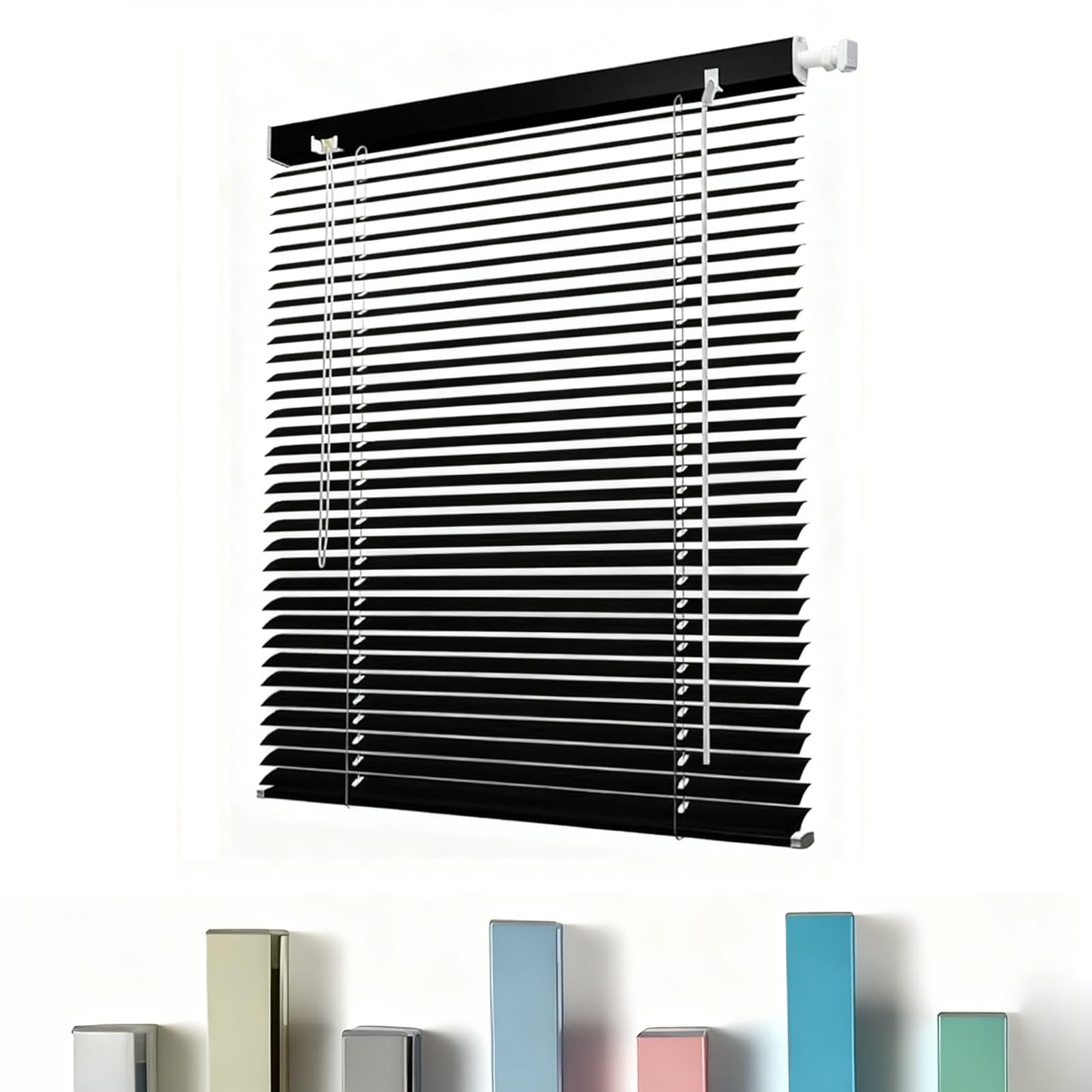 Generic ﻿Venetian Blinds No Drill for Windows, Blackout Horizontal Window Blinds & Shades Custom, Privacy Blind Cordless for Indoor Home Office Room Windows Easy Install(Black)