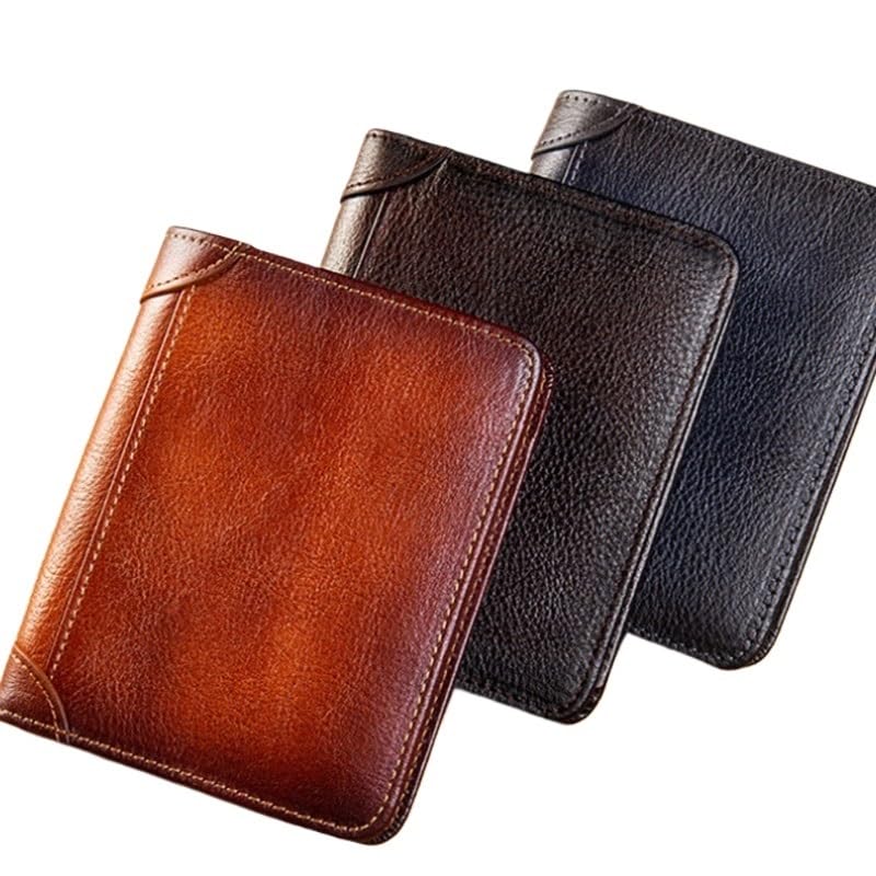 Men's wallet Men's Large Capacity Wallet Vintage Top Layer Cowhide Money Clips for Father，Husband(Gray-blue)2