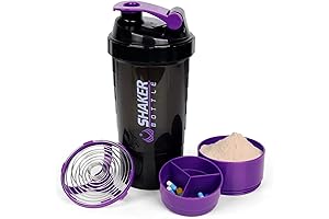 16 OZ Purple Shaker Bottle with Protein Storage and Mixing Wire Ball