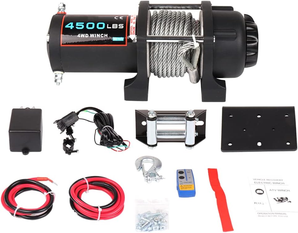INEEDUP 4500lbs UTV ATV Winch Electric Winch Towing Trailer Steel Cable Off Road 12V Winches