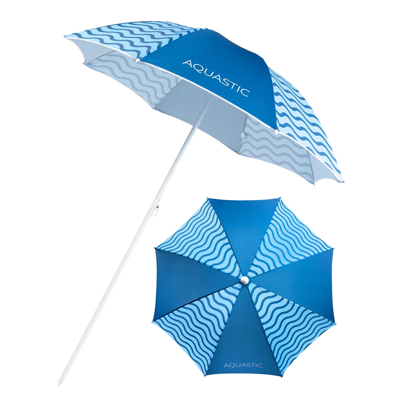 AQUASTIC OMBRELO Niebieski parasol plażowy, wiatroszczelny, stabilny parasol na plażę i do ogrodu, trwałe materiały, łatwy do złożenia i transportu, kompaktowy, 160 x 190 cm