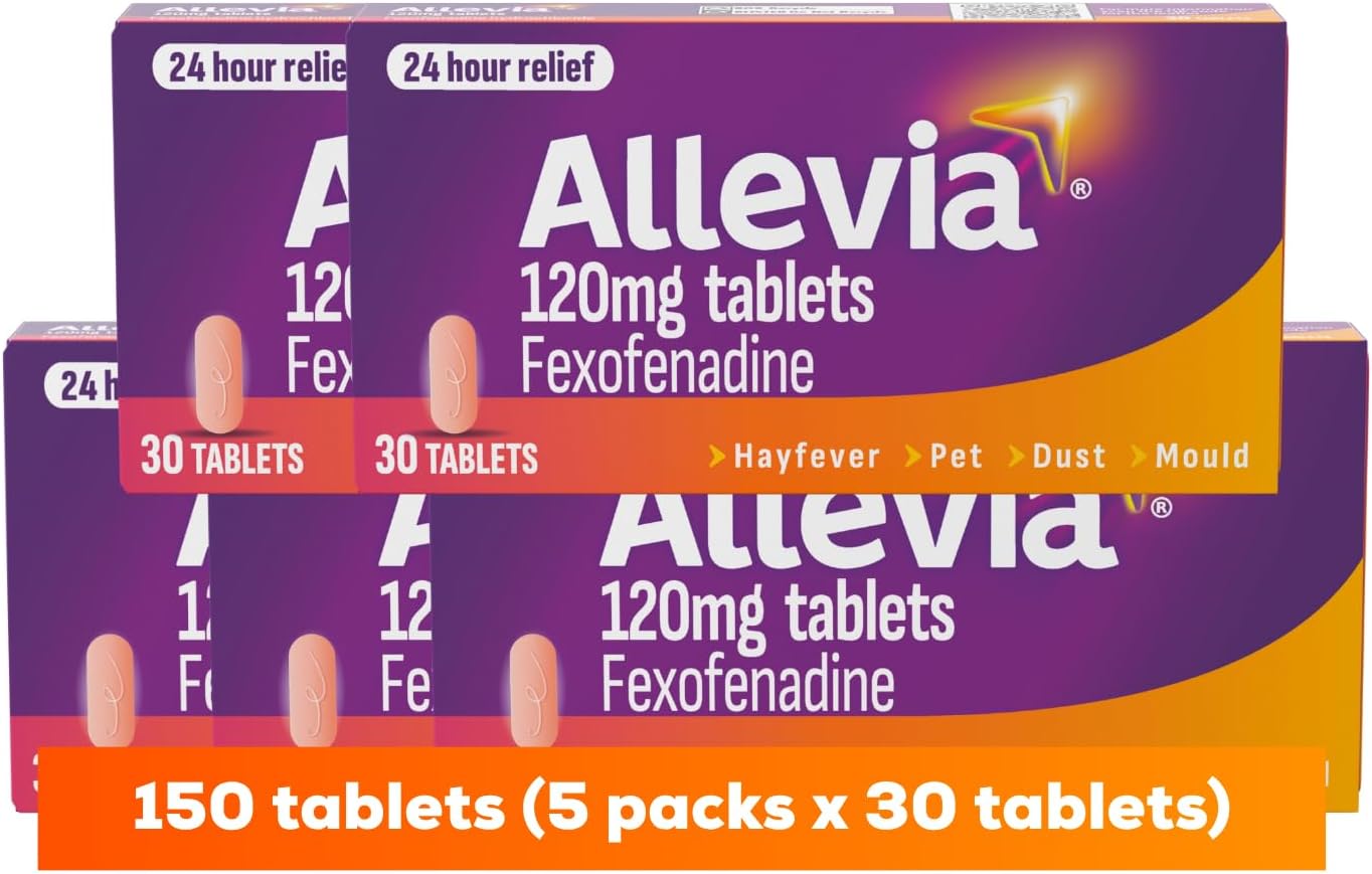120mg Allergy Relief Tablets | 150 cts (5 packs of 30 cts) | 120mg Fexofenadine | 24hr Relief Acts within 1 Hour | Non-drowsy in Most People | Relieves Hayfever, Pet, Dust and Mould Allergies