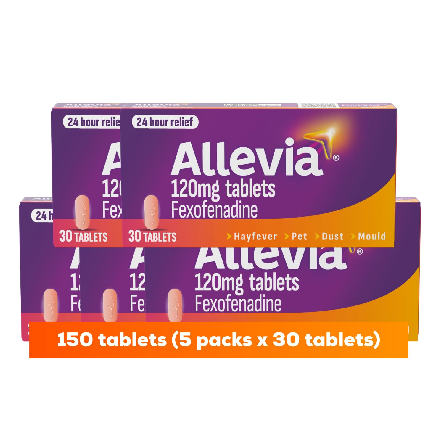 Allevia 120 Mg Allergy Relief Tablets 150 Cts (5 Packs Of 30 Fexofenadine 24 Hr Acts Within 1 Hour Non-Drowsy In Most People from B&Q