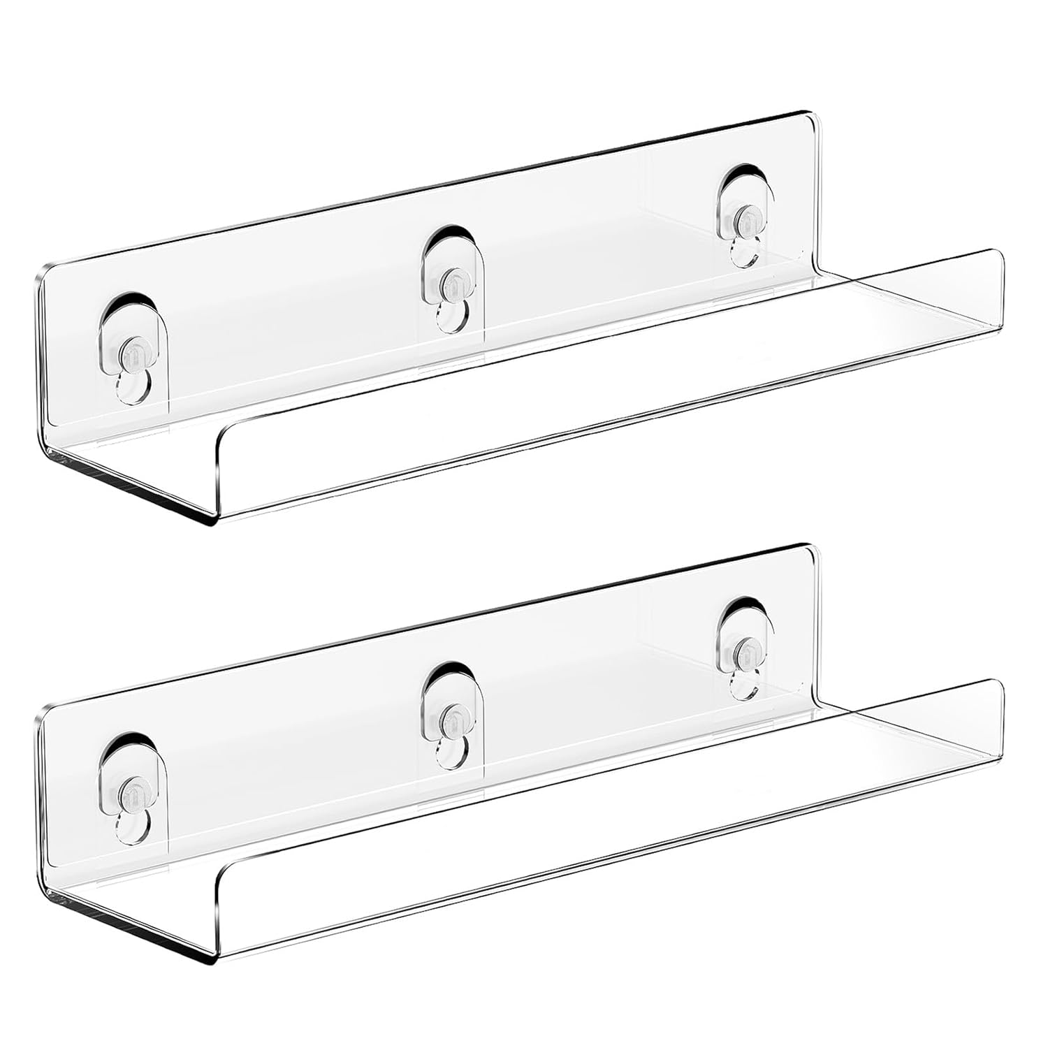 JiePai Acrylic Shower Caddy Shelves 2 Pack Adhesive Bathroom Storage Organizer Home Wall Shower Shelf Inside Organization Floating
