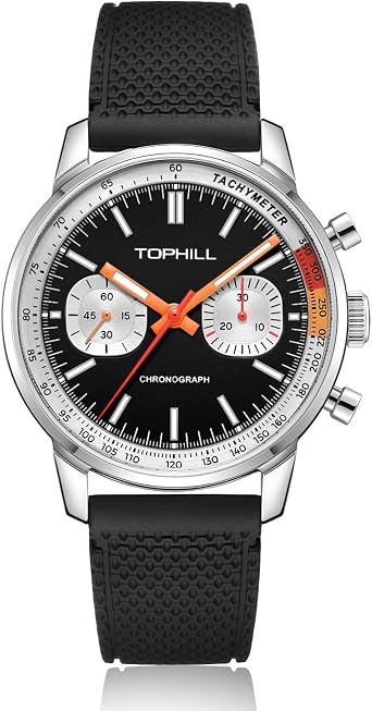 TOPHILL 1963 Pilot Mens Racing Chronograph Mechanical Watch Original Seagull ST1901 Movement 40mm Sapphire Luminous Pilot Watch, Black Lettering Black Strap , Strap