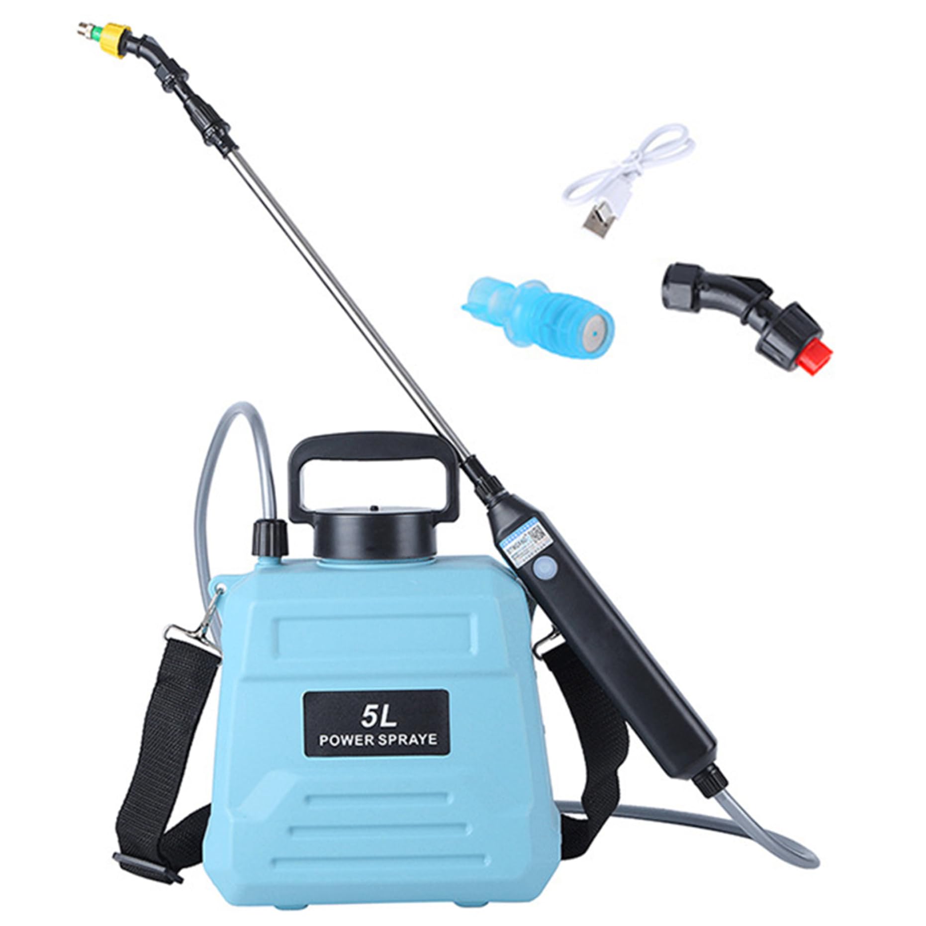 Spruzzatore elettrico, impianto di spruzzatore da giardino estendibile con 2 ugelli ＆ serbatoio dell'acqua da 5 litri, bacchetta di annaffiatoio sparayer a batteria per erbacce da giardino piante, po
