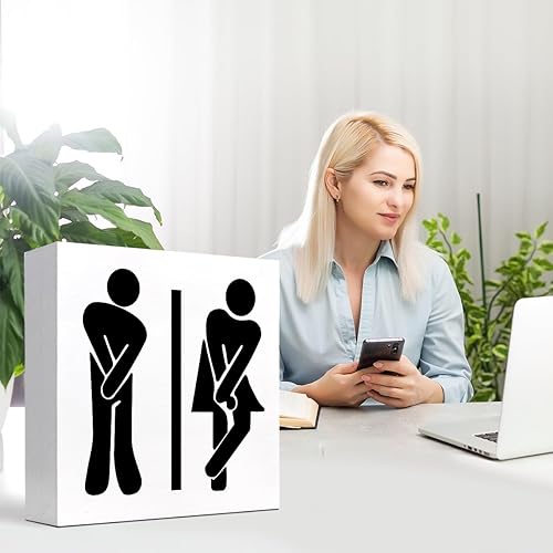 Miniatura 48 de Letrero de madera para baño, letrero de madera rústica, placa de escritorio para el hogar, baño, baño, baño, estante de inodoro, decoración de mesa