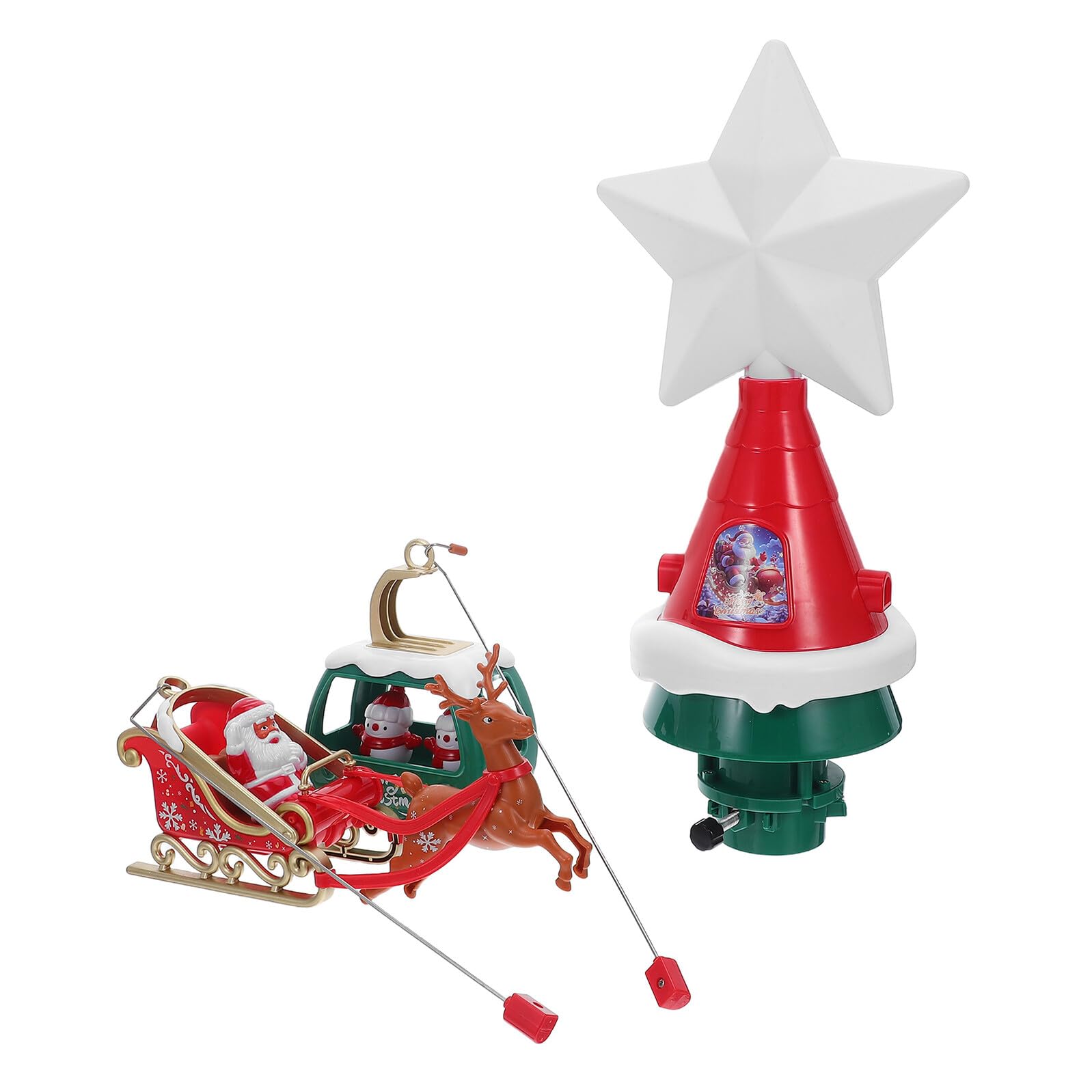 Sosoport Étoile De Sapin De Noël Rotative Étoile Lumineuse avec Traîneau du Père Noël Et Bonshommes De Décoration Festive pour Sapin Intérieur Ou Extérieur