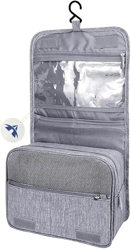 ALANES Large Capacity Unisex Hanging Travel Toiletry Bag with Sturdy Hook (Grey)