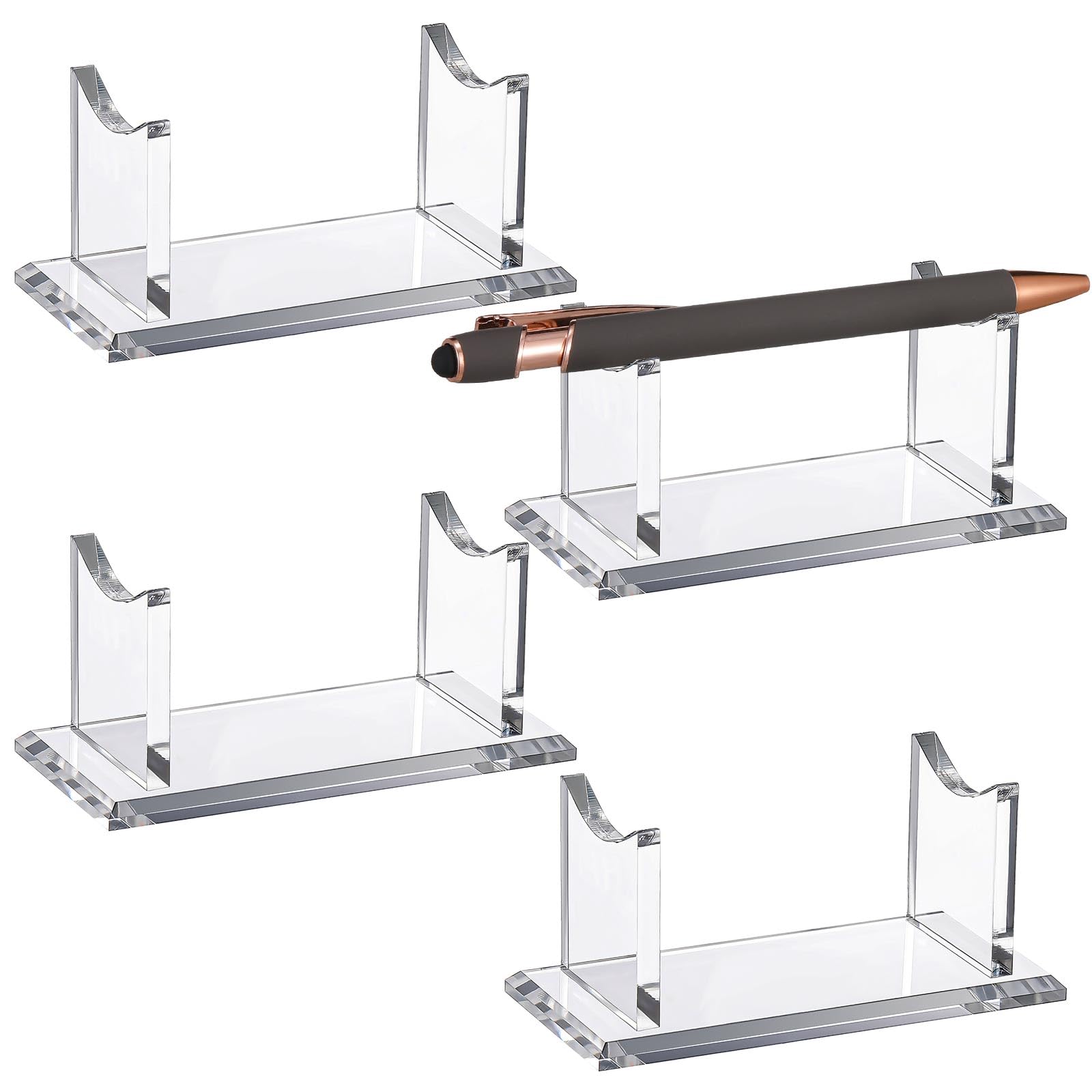 Eersida 4 Pcs Acrylic Pen Holder Display Stand Pen Pencil Makeup Brush Rack Plastic Pen Holder Clear Pen Display for Home School Office or Store Use